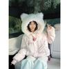 Milk Huhu full print embroidered fur collar cotton clothes women's winter thickened warm loose sweet college loose hooded jacket