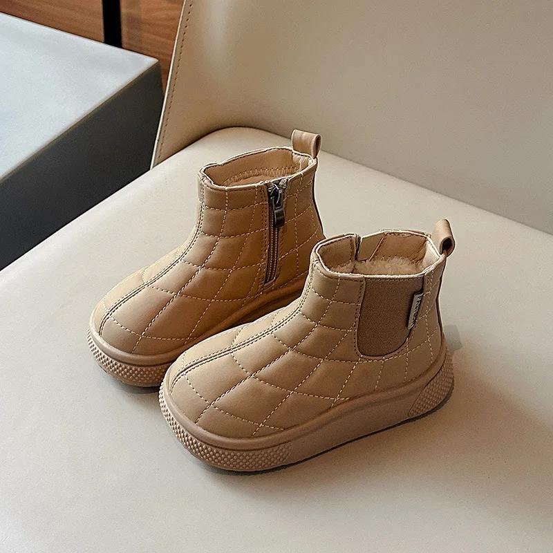 New Children's Platform Snow Boot Fashion Winter Girls Cotton Boots Causal Warm Versatile Kids Outdoor Boys Plush Ankle Boots