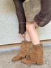 Cowhide version~ pointed short boots women's thin boots stacking boots new thick heel fashion Maillard mid-tube western boots