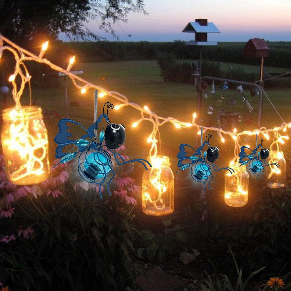Solar-Powered Outdoor Figurine Light Decorative Flying Insect Hanging Lamp Metal Realistic Insect Light for Outside Decor