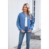 Women's Textured Zip Up Bomber Jacket, Autumn Winter V-neck Long Sleeve Baseball Coat, Loose Casual Lightweight Outerwear for Daily Wear