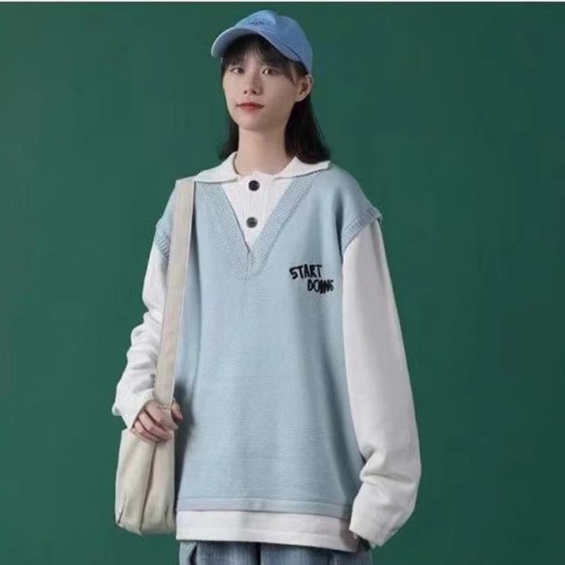 Unisex Fake Two-Piece Sweater: Niche Couple's Lazy Style, Knitted Winter Top.