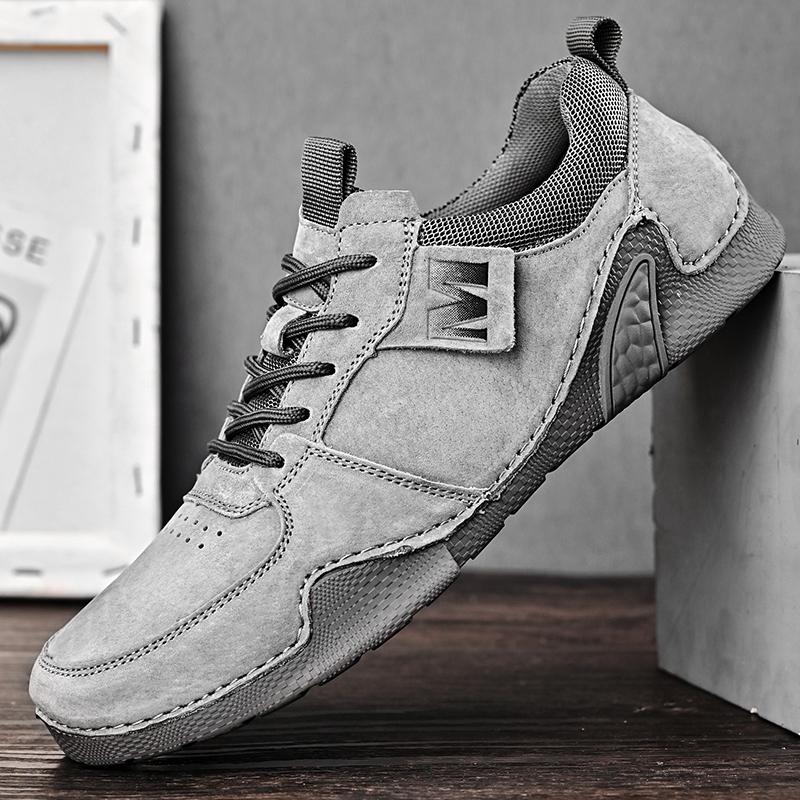 

Модная мужская повседневная обувь, кожаные кроссовки 2024 года, новые модные лоферы, водонепроницаемые мужские туфли на шнуровке с противоскользящим покрытием, пригодные для носки на открытом воздухе 43 серый