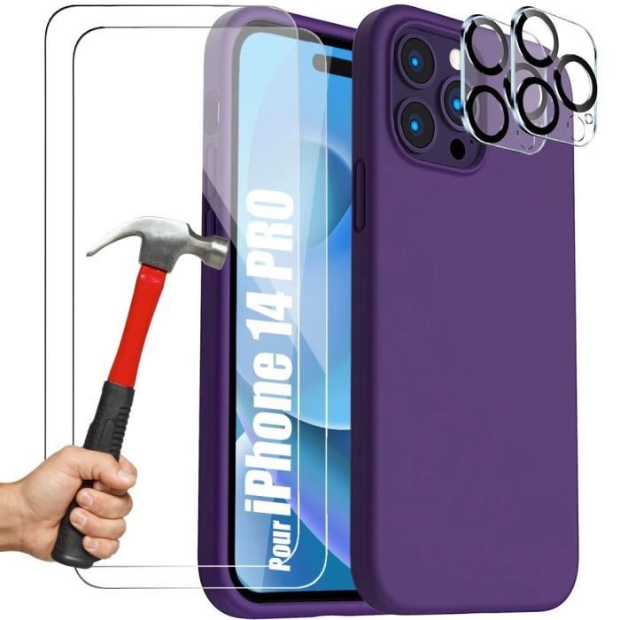 Coque de protection - E.F.CONNECTION - pour iPhone 14 Pro - TPU souple - Violet - Verres trempés inclus