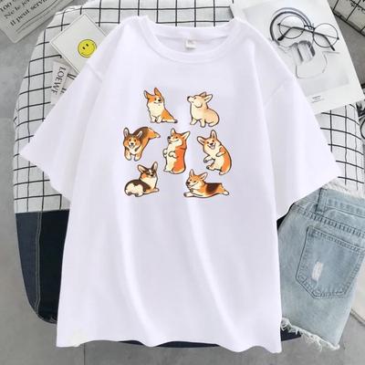 Corgis Cartoons Style Harajuku Print Tshirt Womens Comfortable Soft T-Shirts Summer New Clothes Hip Hop Loose Women T Shirts