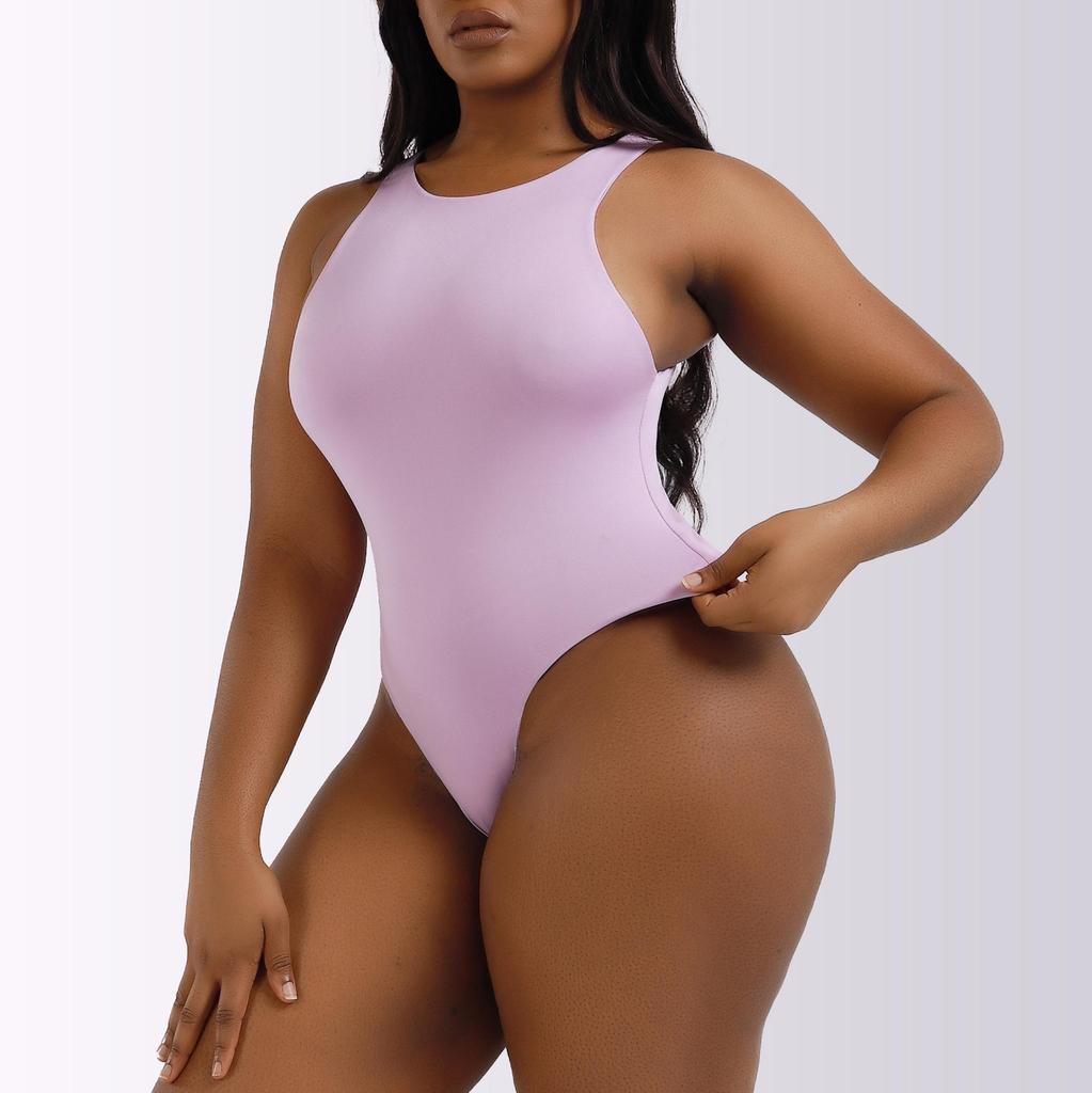 Tuta Body Monopezzo da Donna Europea e Americana Senza Maniche con Spacco Alto a Colore Unito