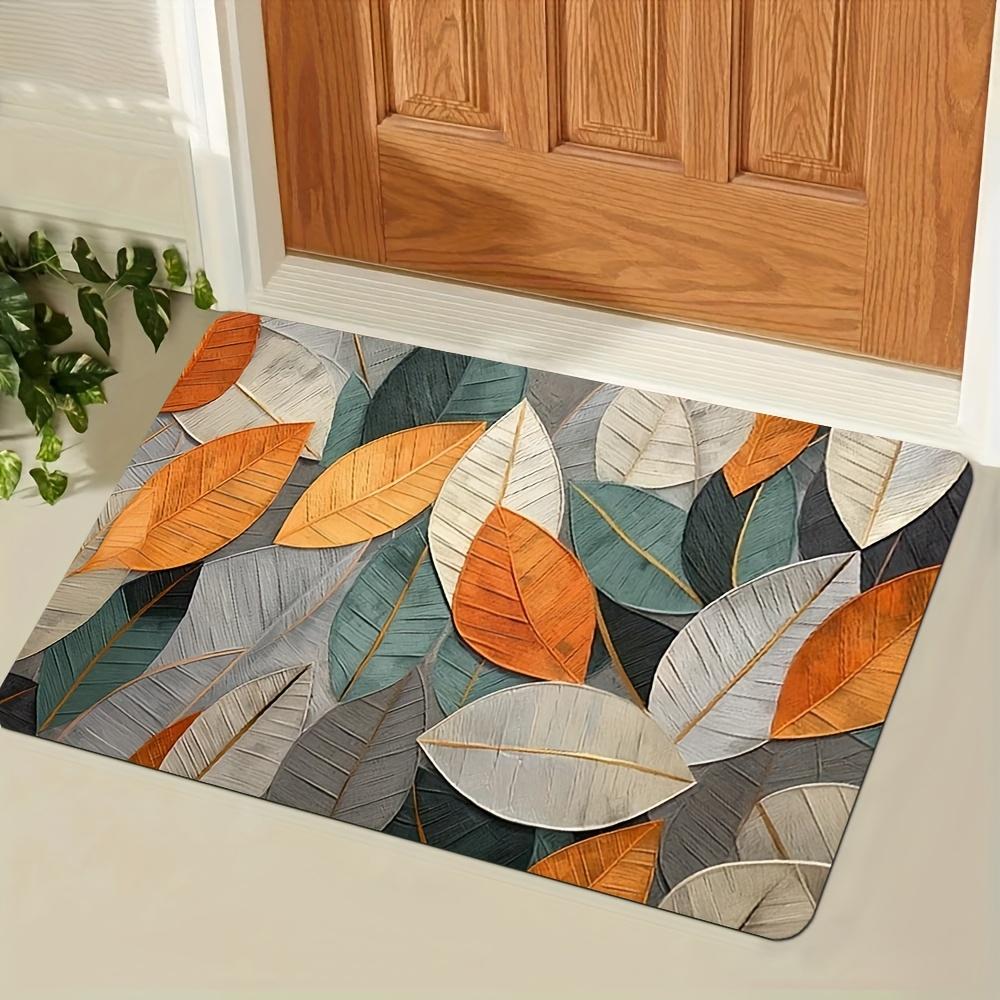 Nordic Leaf Flannel Rug Non-slip Absorbent Floor Mat for Living Room Bedroom Doorway Entrance Hallway Home Decor Carpet