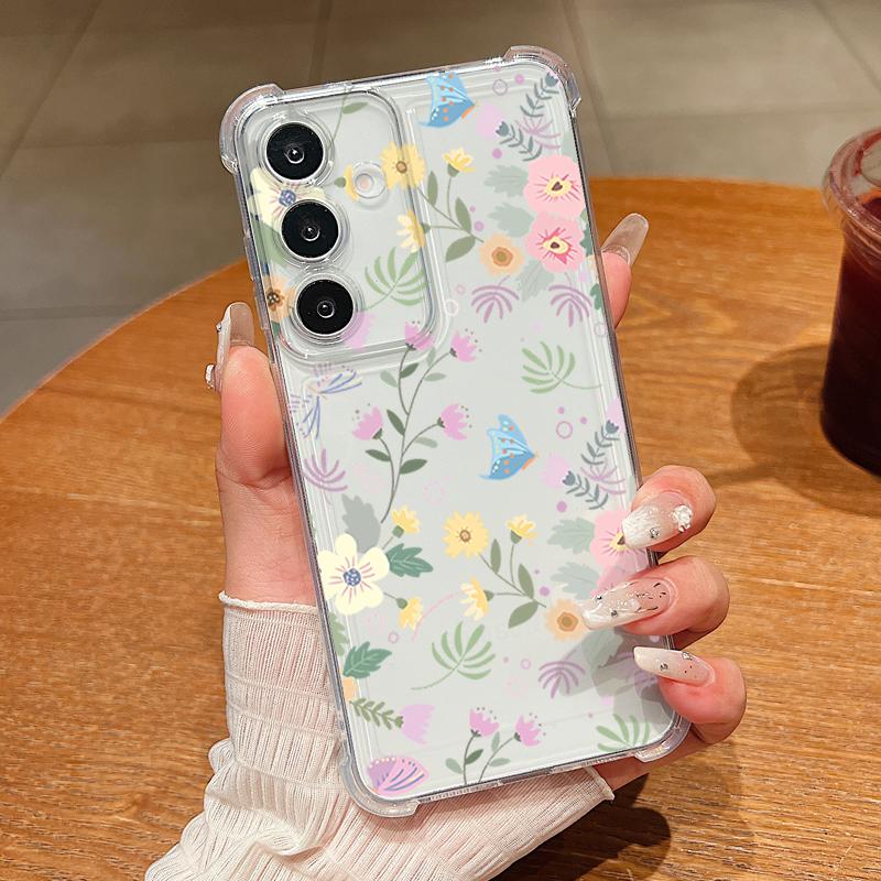 Flower Leaf Pattern Phone Case For Samsung Galaxy S26 S25 S24 S23 Ultra S22 S26 Plus S21 S24 S25 FE Clear Shockproof Soft Cover
