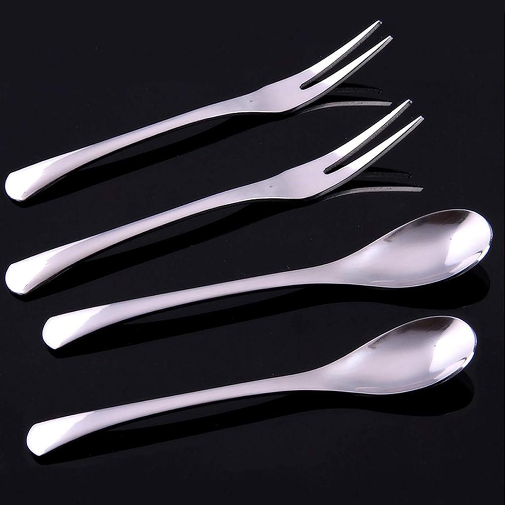 VANRA 5in 4-Piece Flatware Set - Silver Stainless Steel - 2 Forks and 2 Spoons - Salad, Teaspoon, Cocktail, Coffee, Serving, Appetizer