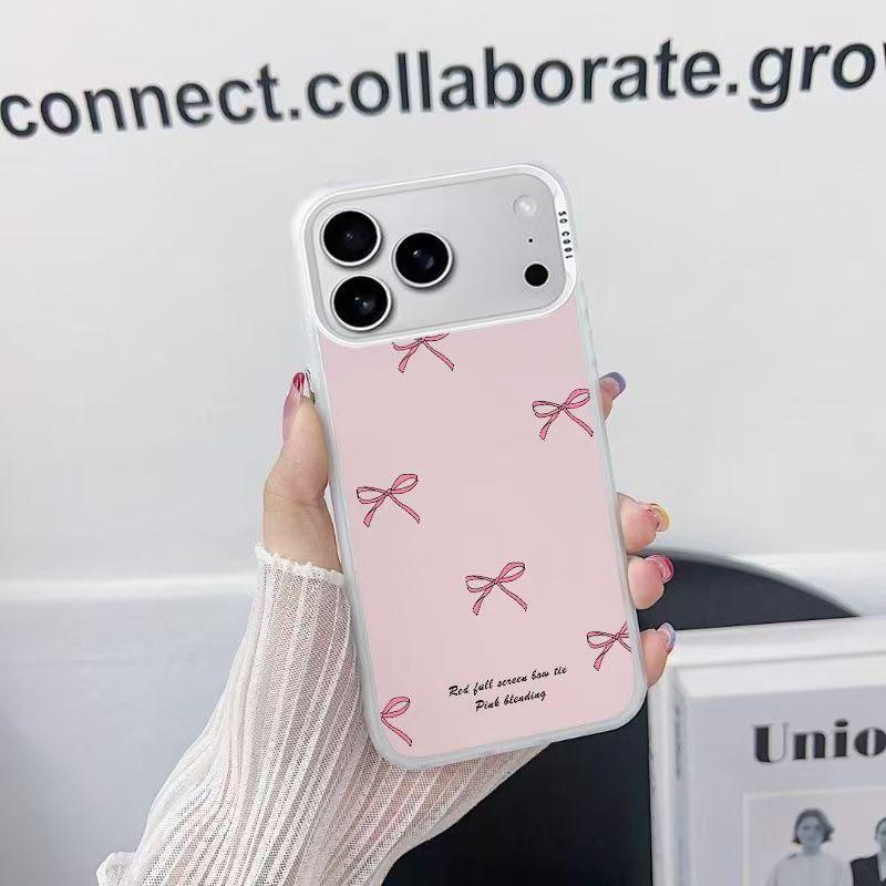 Silver Shell Cross-Border Powder Bow Phone Case for Apple 17/16/15 Pro, 14 Pro Max, 13/12/11/X