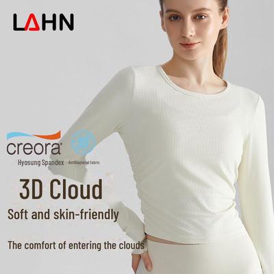 LAHN Damen Schnelltrocknendes Langarm-Sportoberteil, Atmungsaktiv, Slim Fit, Seitenfalten, Rundhalsausschnitt.