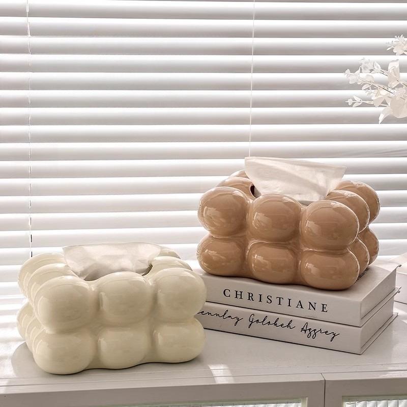 Bubble Shaped Tissue Box Modern Artistic Tissue Holder for Home Decor High End Dining Table Ceramics Affordable Luxury