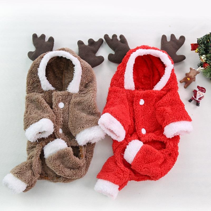 Autumn and Winter Christmas Season Dog Four-legged Thickened Fleece Warm Button Dog and Pet Cat Clothes