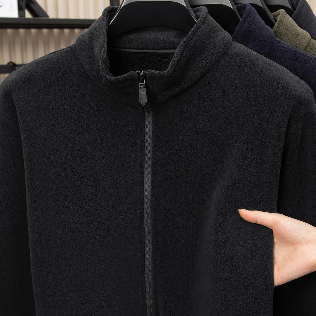 Men's Coral Fleece Zip-Up Hooded Bomber Jacket with Ribbed Trim