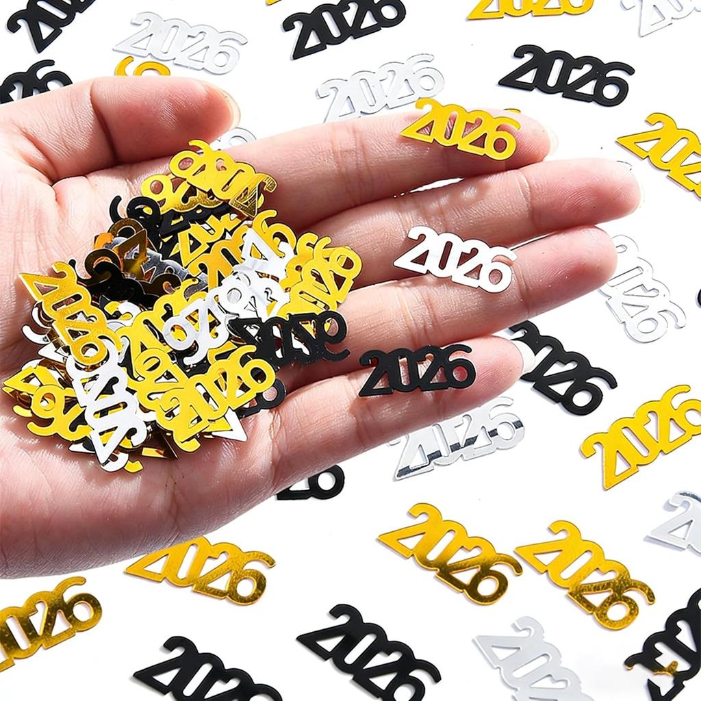 Happy New Year Confetti Glitter Metallic Foil Table Scatters,Gold Silver 2026 New Year Favors Confetti Sprinkles Sequ for Eve Party Decoration