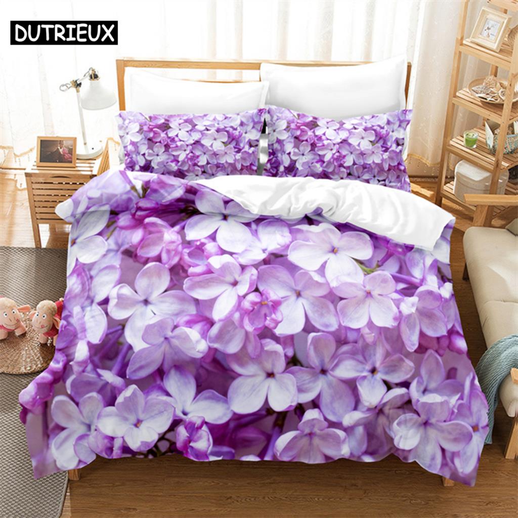 Purple Flower Duvet Cover Set Double Bed 200x200 Thin Floral Bedding Set 3PCS 2PCS with Pillowcase Single Quilt Cover 220x240