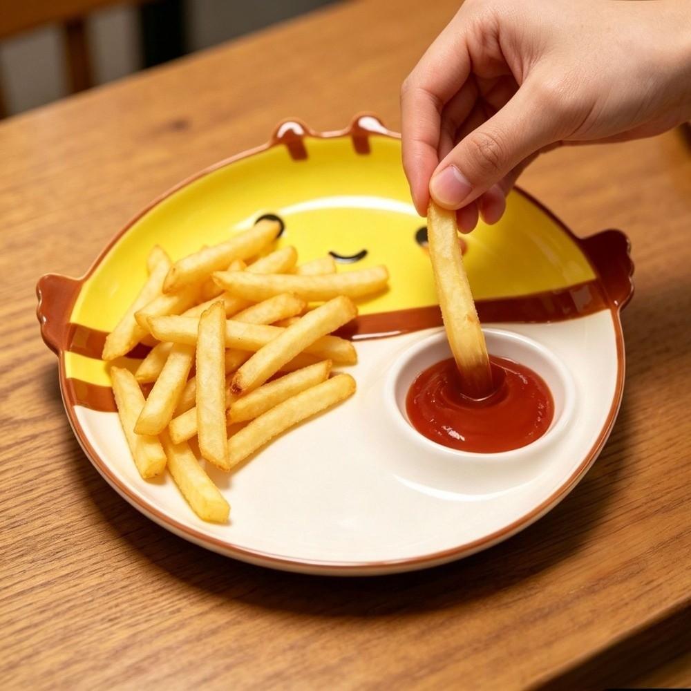 Ceramic Cow Sushi Plate Animal Shape Grid Dumpling Plate Cute French Fry Plate  Household