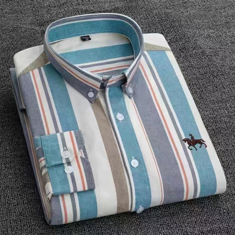 Basic Oxford Dress Shirt For Men Long Sleeve 100% Pure Cotton Solid  Casual Plaid Striped Social Business Male Regular-Fit S-6XL