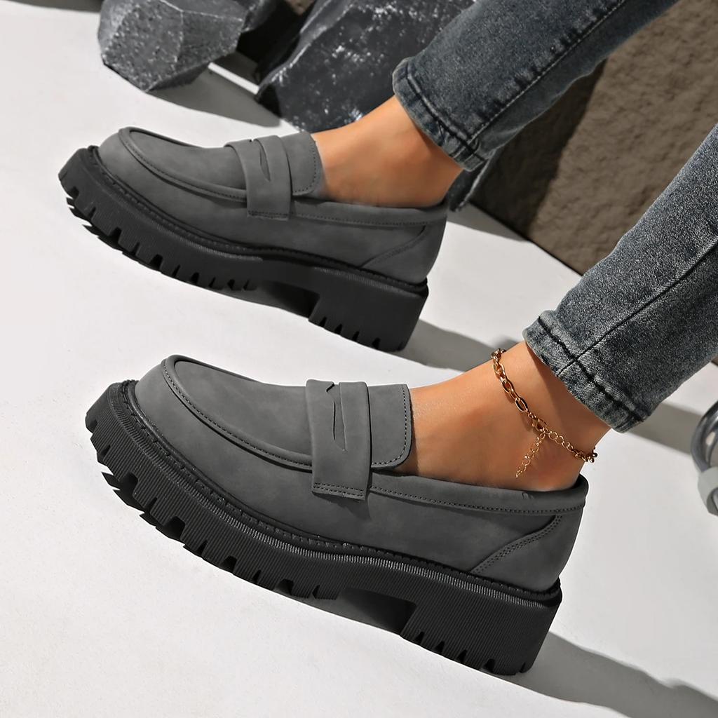 Women's Solid Color Platform Loafers Comfortable Slip on Walking Shoes Woman Fashion Preppy Style Dress Shoes Zapatos De Mujer