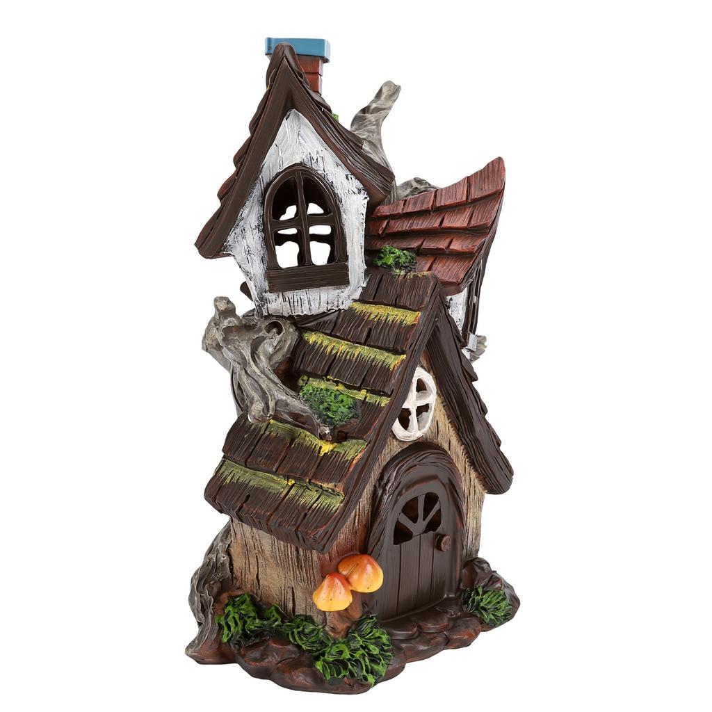 Baumhaus Statue 2 Etagen Harz Kleines Haus Ornament für Außen Garten Hof Landschaft Dekoration 29,5 cm