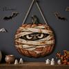 Unique Masked Ghost Decor Halloween Mummy Pumpkin Hanging Sign, Retro Wooden Pendant with Indoor Festival Props Hemp Rope for Front Door Wall Entrance