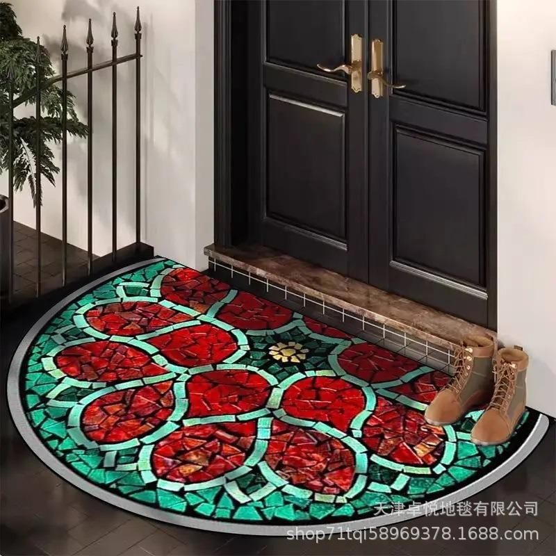 Eingangsmatte Halbkreisförmig Retro Fußmatte Staubdicht und Rutschfest Eingangsteppich