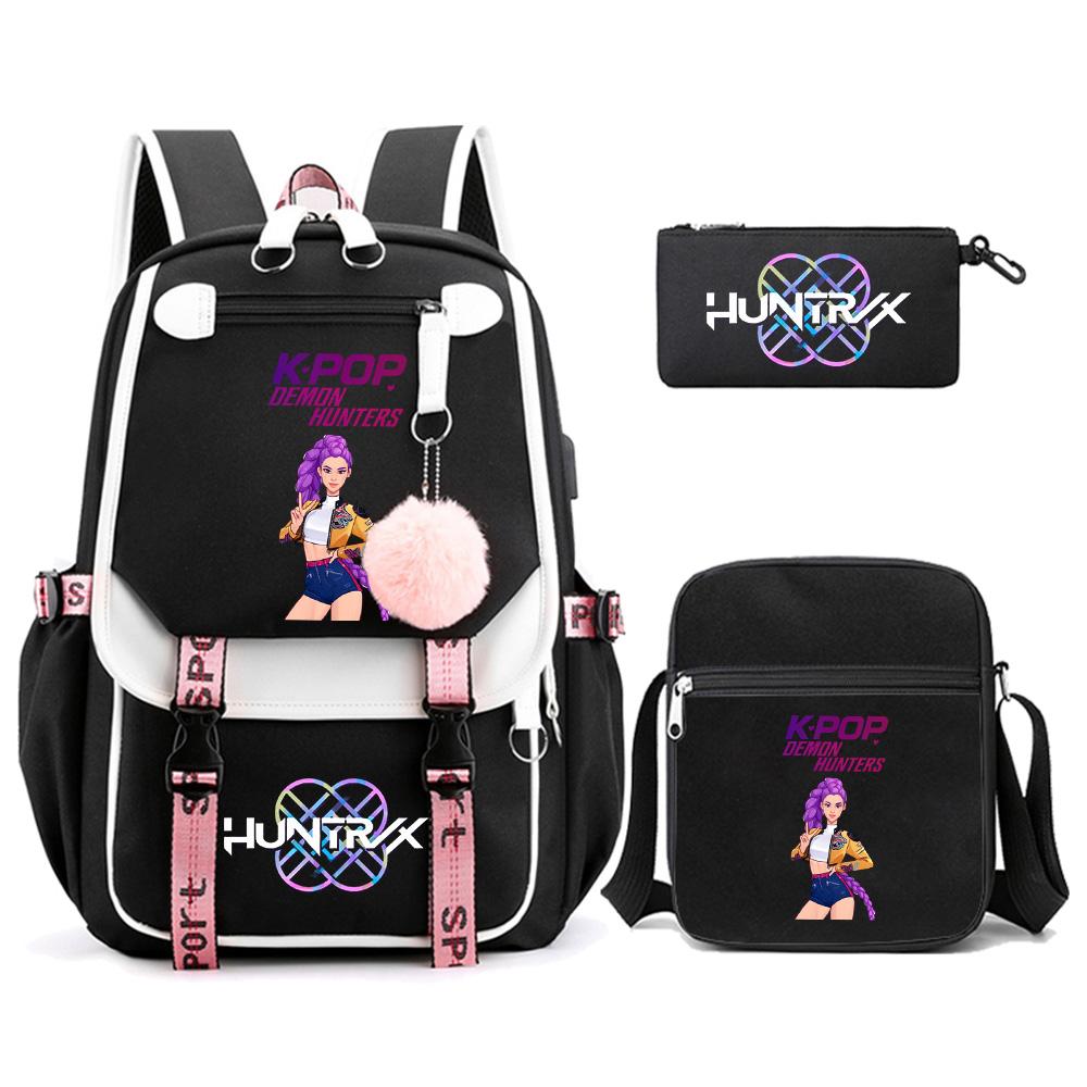3 Stück/Set Anime Cartoon Kpop Dämonenjäger Bedruckter Rucksack mit Umhängetasche für Teenager Schüler Mädchen Junge Schultasche Große Kapazität Reisetasche Kindergeschenk