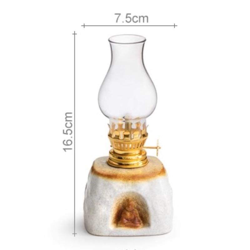 Oil Lamp Ceramic Ghee Lamp Retro Lamp Household New Chinese Ornament Atmosphere Light Night Light Buddha Lamp