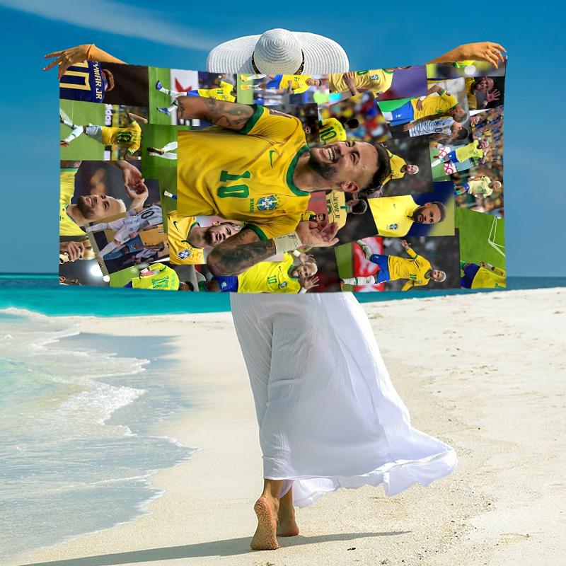 1pc Brazilian Football Celebration Microfiber Quick Dry Beach Towel Absorbent Soft Oversized Sand Free Towel for Travel Pool Gym Swimming Yoga 20a103
