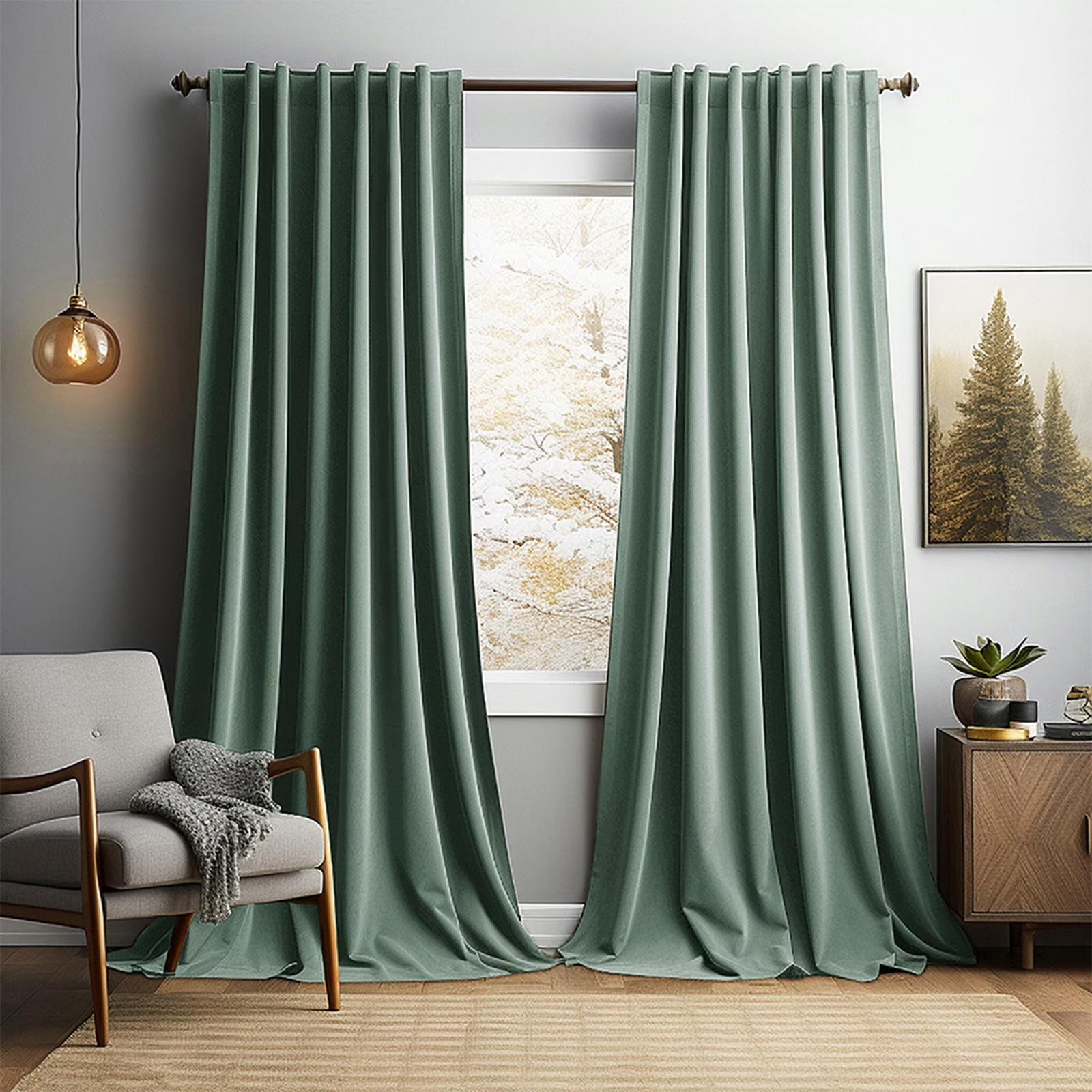 

52x63 Inch Green Thermal Insulated Curtains - Soundproof Velvet Curtains With Grommets, Suitable For Bedroom And Living Room, Energy Saving Luxury One Size
