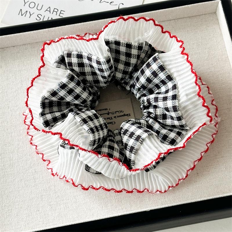 15cm Big Grid Lolita Scrunchies for Women Elastic Hair Bands Ponytail Holders Tie Solid Color Hair Hoop Scrunchy Girl Hair Ring
