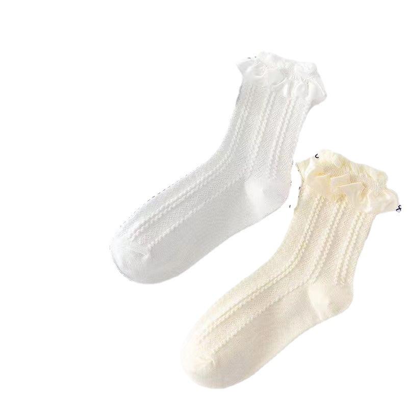 Mid-calf Bubble Lace Lolita Women's Socks, Mesh Twist Breathable Socks, Sweet Cotton Socks, Thin Spring