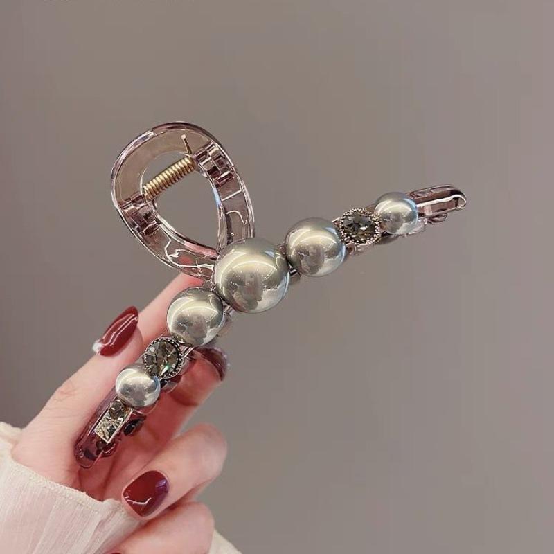 Light Luxury  High-end Sense of Flower  Pearl  Rhinestone  Clip  Female Back Head  Hair Clip  Large Hairpin  Headdress  Hairpin