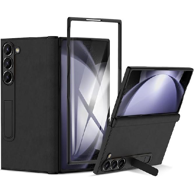 Genuine Leather for Samsung Galaxy Z Fold 6,Full Grain Leather + Hard PC Shell Ultra with Front Built-in Screen Protector,Magnetic Hinge Protection,