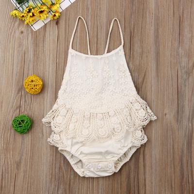 Infant Baby Girl Clothes Lace Romper Flowers Belt Sleeveless Strappy O-Neck Backless Baby Girl Jumpsuits