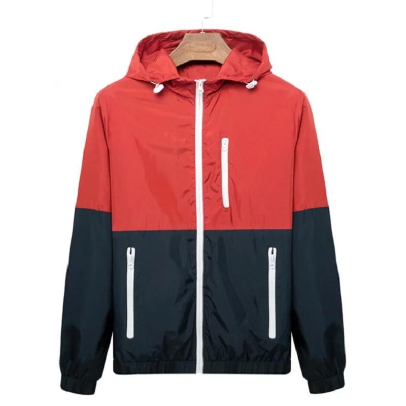 Windbreaker Men Casual Spring Autumn Lightweight Jacket Hooded Contrast Color Zipper Up Jackets Outwear