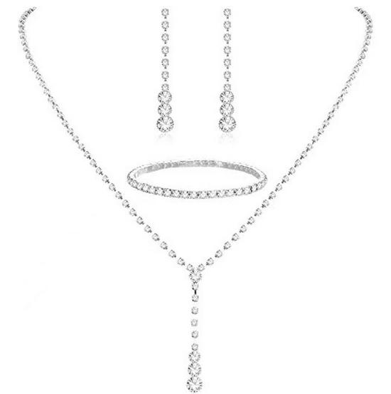 Elegant Rhinestone Set: Necklace, Earrings & Bracelet with Claw Chain Design - Multiple Styles