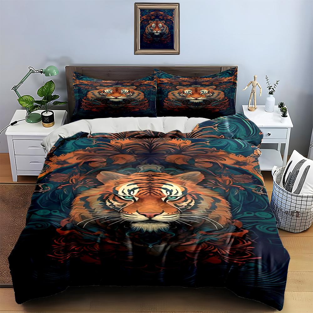 Tiger floral motif Bedding Duvet cover sets Duvet covers Pillowcases gifts (1 * Duvet Cover 2 * Pillowcases, without duvet insert)