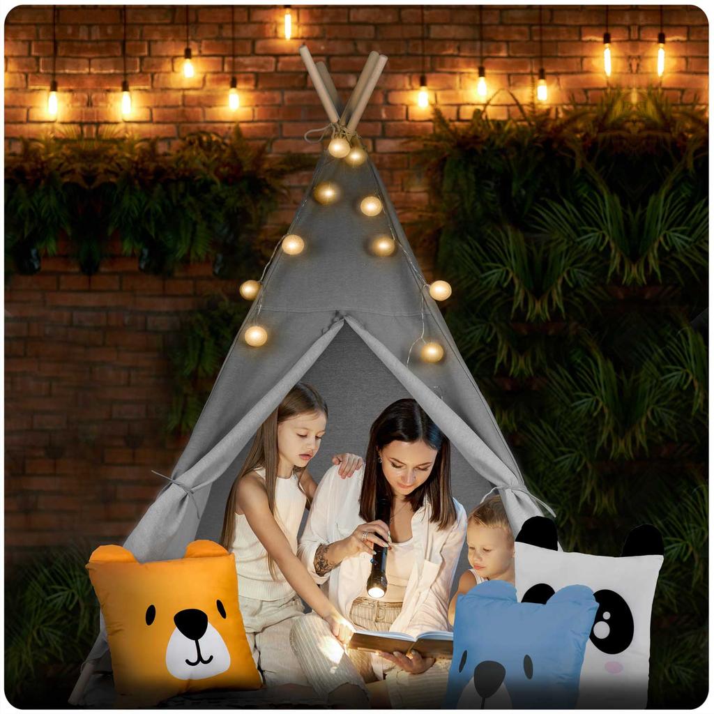 Nukido Children's Teepee Tent With Lights - Gray