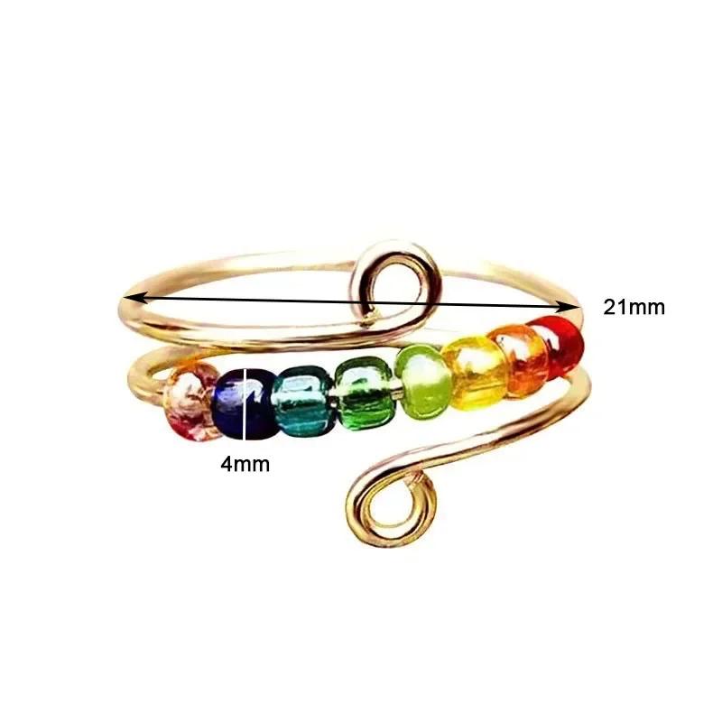 Stainless Steel Rotating Bead Rings Anti Anxiety Ring Adjustable Rotary Anti-stress Rings For Women Men Fashion Jewelry Gift KTJ