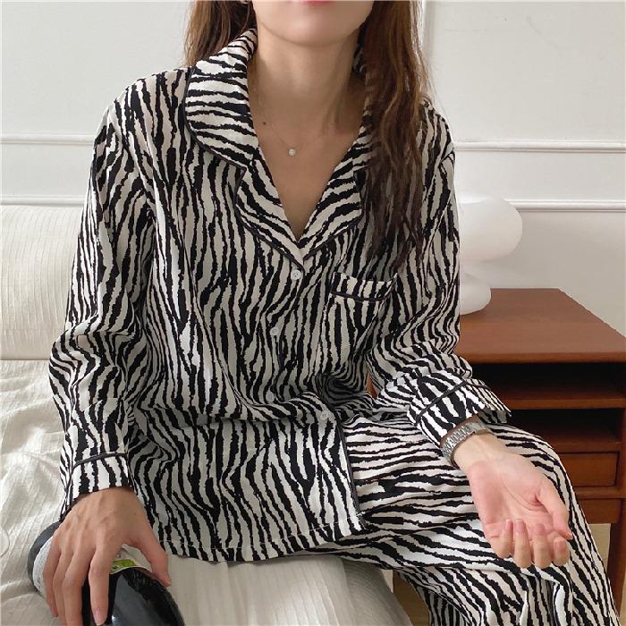 Korean Style Women's Long Sleeve Cardigan and Pajama Set for Spring, Autumn, and Winter Home Wear
