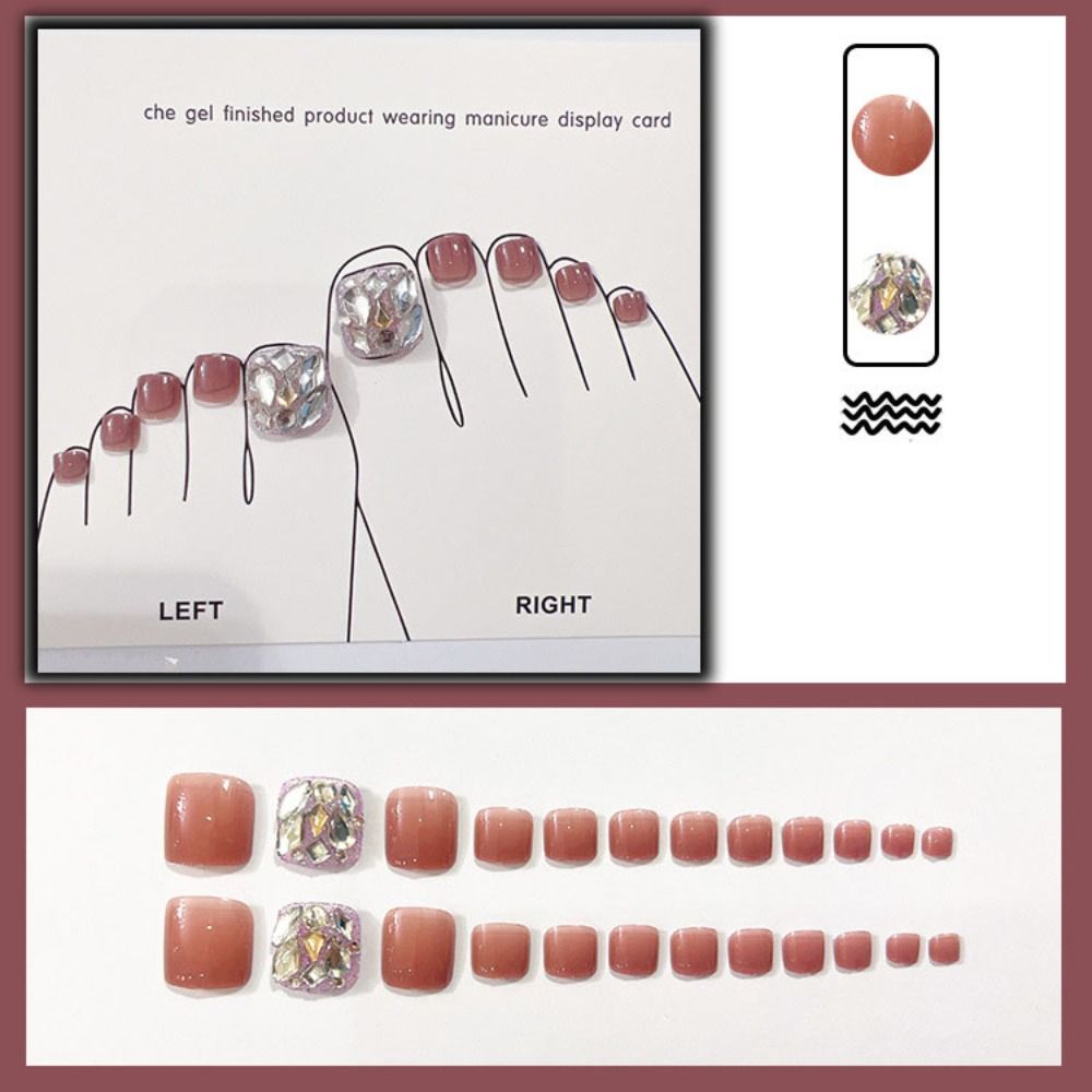 Foot Nails Tips Square Toe Nails French Sequins Fake Toenails Full Cover