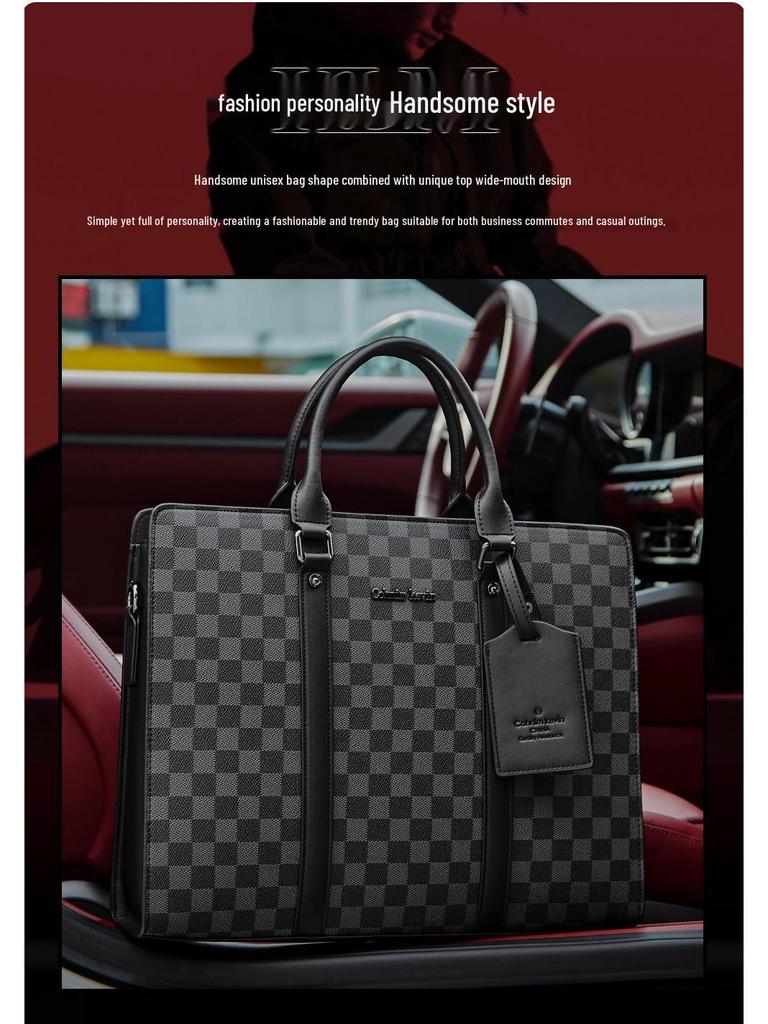 Men's Korean-Style Plaid Business Handbag: Trendy Large-Capacity Shoulder Bag & Briefcase