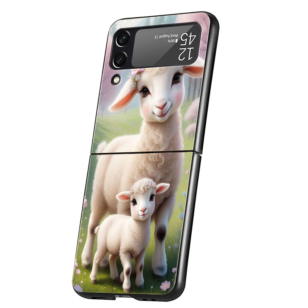 Harte PC-Handyhülle Für Samsung Galaxy Z Flip 7 6 5 4 Schwarze Hülle Für Galaxy Z Flip 3 Faltbare Capas Niedliches Lamm Engel Schaf