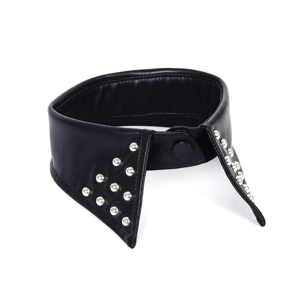 Detachable Black Leather Fake Collar Pu Punk Style Collar Cool Rivet Collar  Photo Props