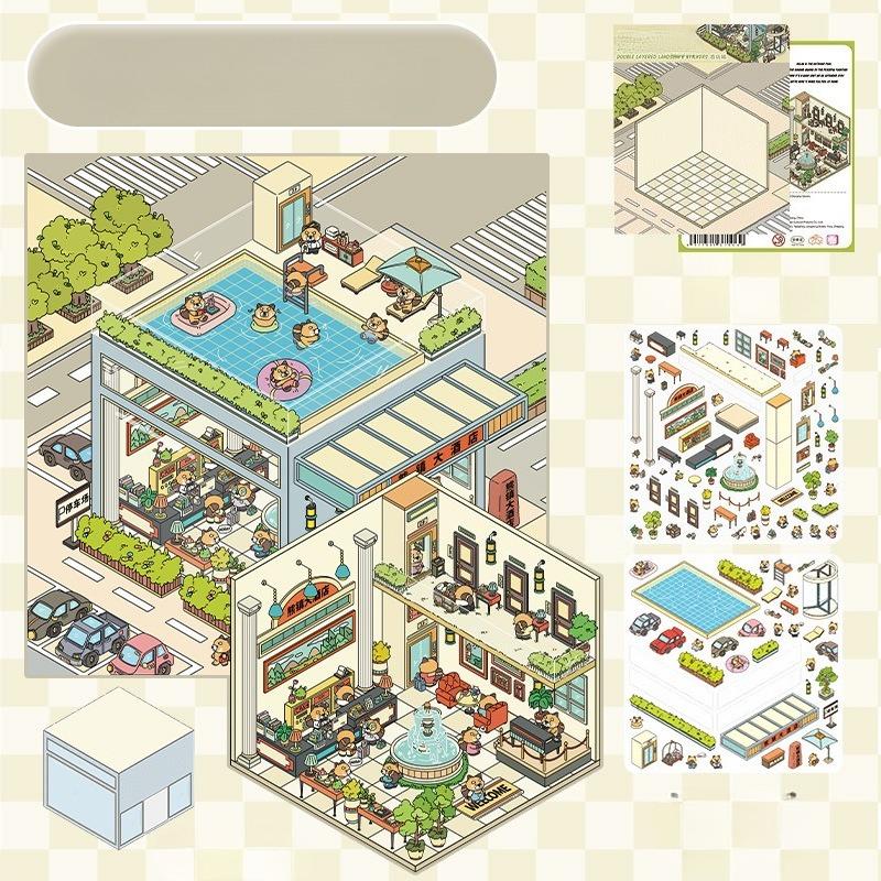 Cartoon Miniatur Scene 3D Stickers Retro DIY PET Landscape Stickers Dekomprese Korejské papírnictví Scrapbooking Plakáty
