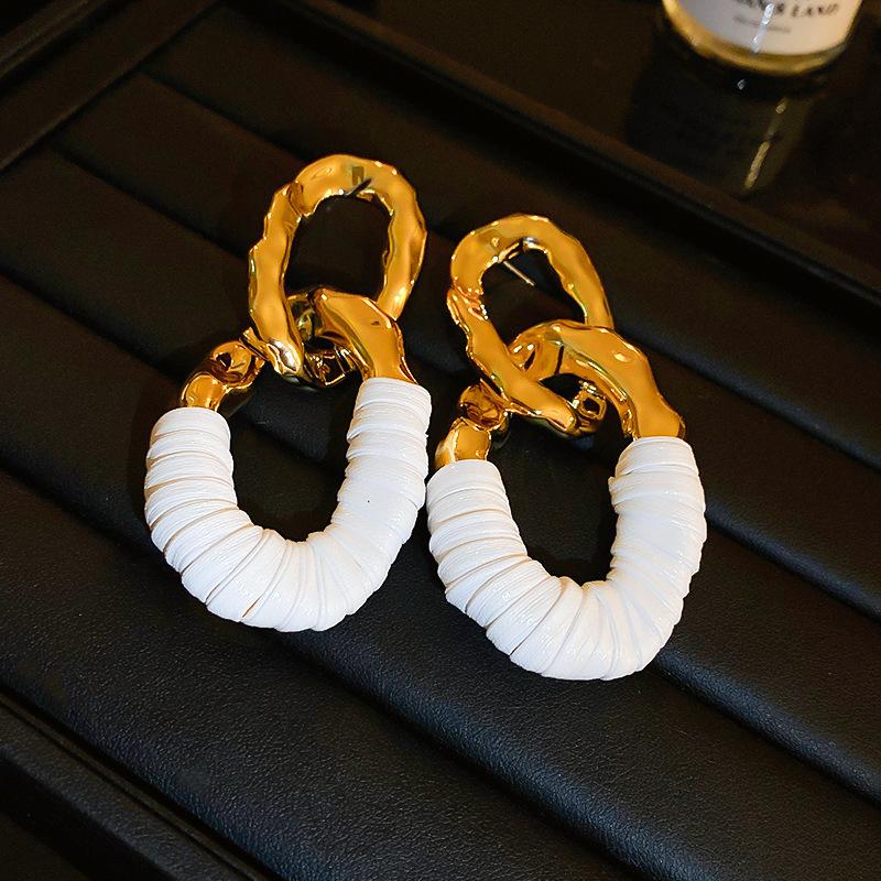 Oval twist pleated fringed earrings niche design earrings fashion simple versatile earrings women