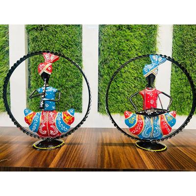 Zestaw 2 Metalowych Figurek Muzyków Radżastańskich, Dekoracyjne Przedmioty Stołowe do Domu, Figurka na Jednostkę TV, Przedmioty do Dekoracji Domu (Każdy rozmiar 9x10 cali)