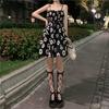 2026 Summer New Large Size French Sweet Spice Girl Waist First Love Floral Fat MM Black Thin Suspender Dress