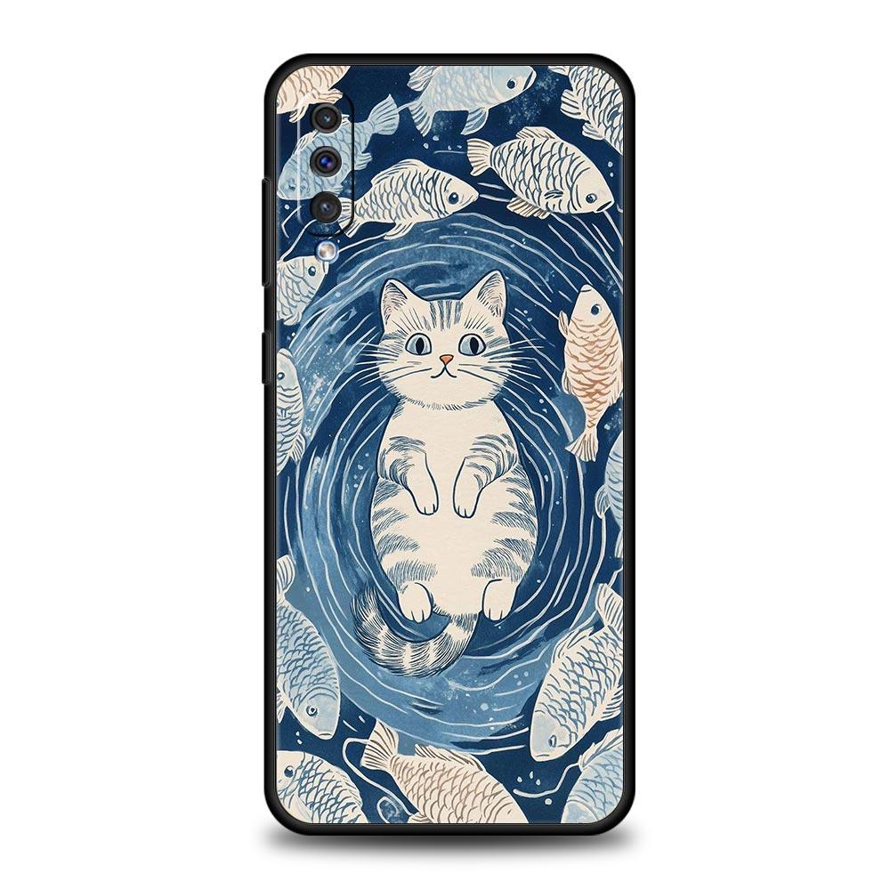 Cat Fishing Phone Case For Samsung A56 A36 A26 A54 A52 A24 A14 A50 A72 A70 A40 A20E A06 A12 A22 A34 A42 A32 A04s A16 5G Cover